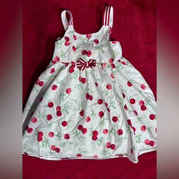 Girls White with Red Cherries Handkerchief Hem Tommy Bahama Size 4T Dress Lined - Picture 4 of 9